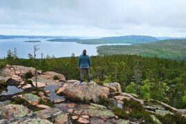 Freau seht mit dem Rücken zur Kamera und schau in die Weite der Hohen Küste